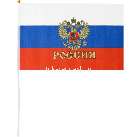 Флаг "Триколор с гербом" 20х28см с гербом, искусственный шёлк, пластик МС-3779