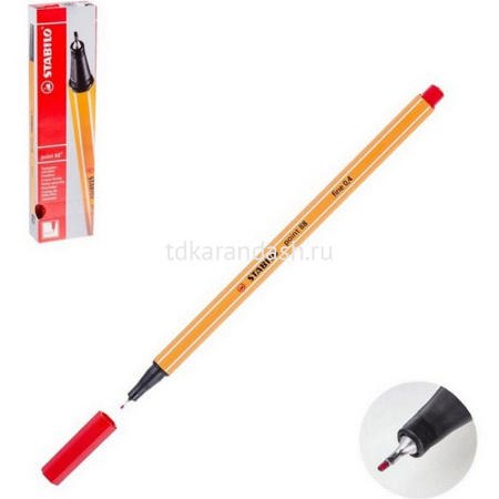 Ручка капиллярная "Stabilo point" 0,4мм неоновая красная 88/040