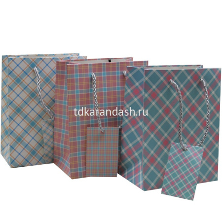 Пакет подарочный "Клеточка" 31х40х12см 3 цвета 11461-24 от магазина "Карандаш"