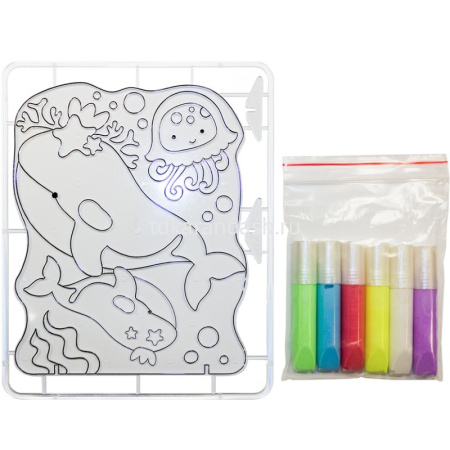 Набор красок по стеклу с трафаретом "Киты" 31С 2050-08 от магазина "Карандаш"