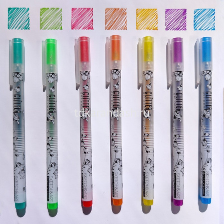 Набор гелевых ручек 8цв 1мм "Sketch&Art. Uni Write. Glitter" чернила с блестками, корпус Soft Touch от магазина "Карандаш"