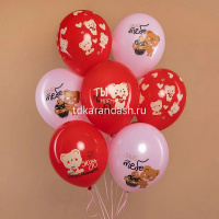 Шар воздушный 30см(12") Пастель Влюбленные мишки розовый/красный 5ст. 512-077 от магазина "Карандаш"
