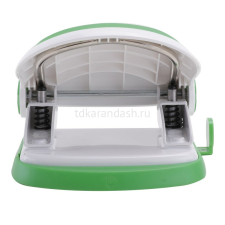 Дырокол "Vivid" 20л 2-отв, d-6мм, с линейкой, пластик, белый/зеленый E0113 от магазина "Карандаш"