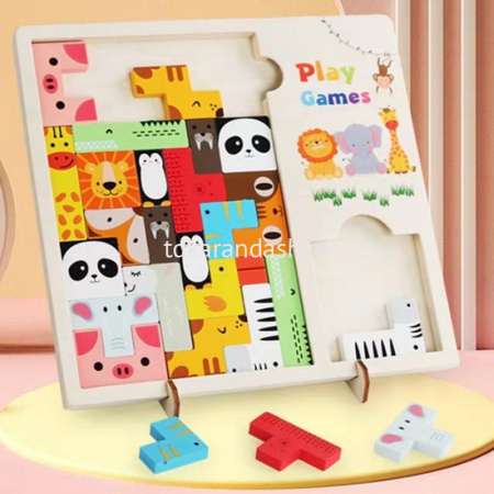 Игра логическая "Тетрис с животными" 27,5х27,5см 26 деталей дерево XJ4116 от магазина "Карандаш"