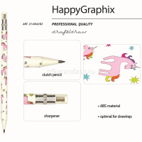 Карандаш цанговый механический "FunGraphix. Единороги" 2мм с ластиком, точилкой 21-0041/02 от магазина "Карандаш"