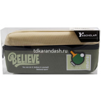 Пенал "Believe" 20,5х9х6см, прямоугольный, 1 отделение, 1 карман, текстиль, с ручкой, бежево-зеленый от магазина "Карандаш"