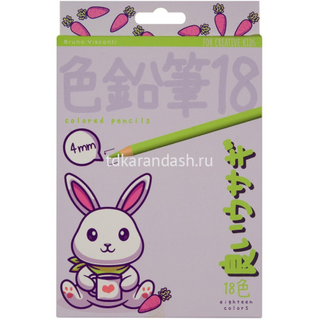 Карандаши 18 цветов "Kawaii animals" круглые, пластиковые, картон, 4 вида 30-0128 от магазина "Карандаш"