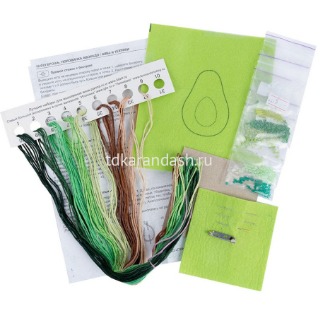 Вышивка бисером "Брошь. Половинка авокадо" 4,5х6,5см (картон, фетр, нитки, бисер, игла) 10-019 от магазина "Карандаш"