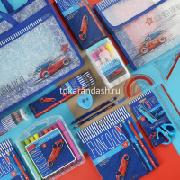 Набор 4 предмета в пенале (линейка 15см, 2 треугольника 7/10см, транспортир) пластик "Cars" от магазина "Карандаш"