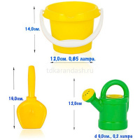 Набор д/песка "Пупсик" (ведро большое, совок 16см, лейка 12см) 17х17х14см в сетке У400 от магазина "Карандаш"