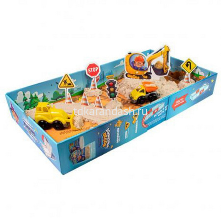 Набор "Волшебный песок. Стройка" 1кг (песочница, кинет.песок, грузовик, трактор) KPBU4 от магазина "Карандаш"