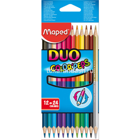 Карандаши 24 цвета "Duo Color'Peps" 12шт. двусторонние трехгранные дерево, картон 829600