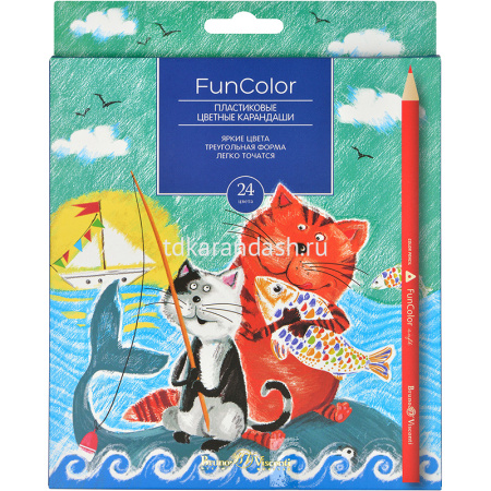 Карандаши 24 цвета "FunColor" трехгранные пластиковые, картон, 4 вида 30-0062