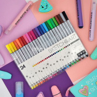 Набор капиллярных ручек 24цв 0,4мм "Sketch&Art" шестигранные, блистер с европодвесом 36-0013 от магазина "Карандаш"