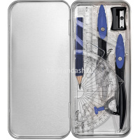 Готовальня 9 предметов (2 циркуля, линейка, транспортир, 2 угольника, ластик, точилка, карандаш) от магазина "Карандаш"