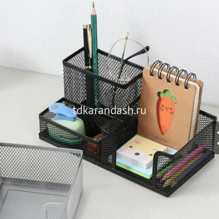 Подставка д/канц.принадлежностей 20х10х10см 3 отделения сетчатая металлическая, черная VS195411 от магазина "Карандаш"