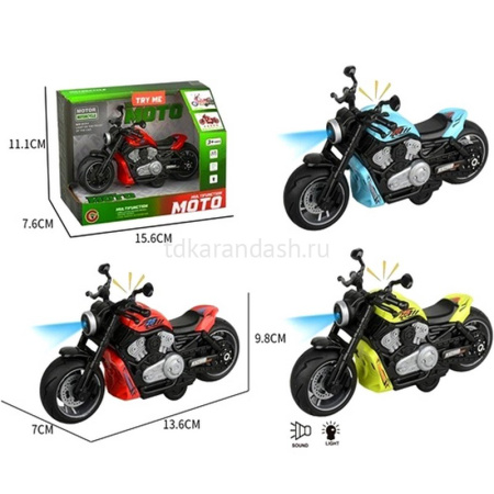Мотоцикл 13,5х7х7см пластик (свет, звук) 3 цвета LT354103/LT353948 от магазина "Карандаш"