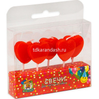 Свечи д/торта 5шт. 10,5см на пиках Красные сердца С-6016/466-5-307-36016-3 от магазина "Карандаш"