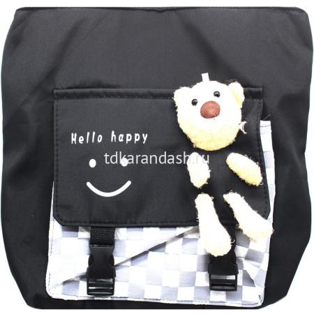 Сумка "Hello happy" 33х37см 1 отделение, 1 карман, текстиль, с игрушкой, черная BX23200