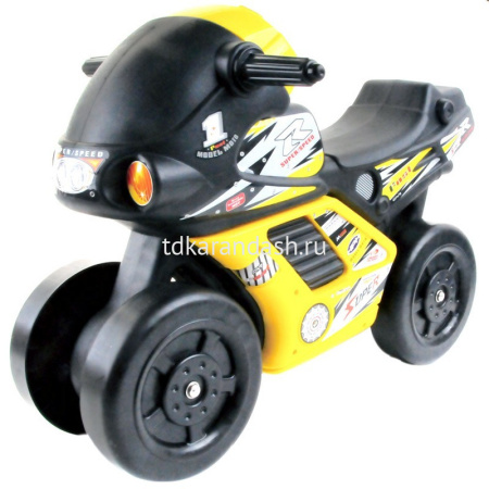 Каталка "Мотоцикл" 59,5х44,5х38см, желто-черный, пластик (звук) 587868/395