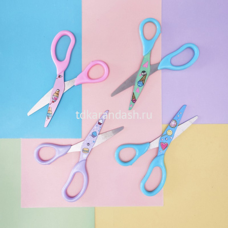 Ножницы детские 13,7см "Happycut" сталь, ручки пластиковые, лезвия с принтом, 4 вида 60-0033/04 от магазина "Карандаш"