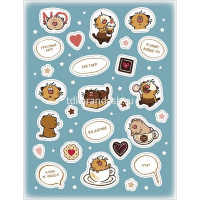 Наклейки "Кофейные коты" А6 11,5х15см 4 листа в пакете с европодвесом 4Н6н/091212 от магазина "Карандаш"