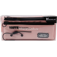 Пенал "Youth" 22х9х7см, прямоугольный, 1 отделение, 2 кармана, текстиль, раскладной, коралловый от магазина "Карандаш"