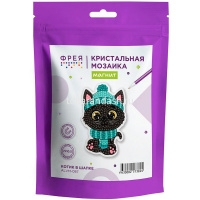 Алмазная мозаика 7х10,5см "Котик в шапке" на магните полная выкладка ALVM-087 от магазина "Карандаш"