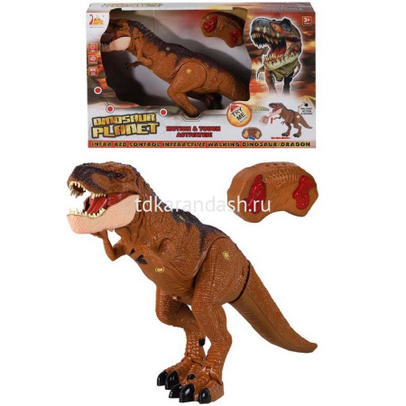 Динозавр р/у 22х36см коричневыый, пластик (свет, пар, движение) JB1168410