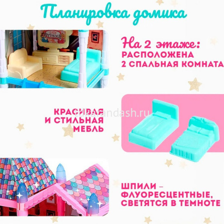 Вилла для куклы 72 детали, с куклой и питомцем, пластик 23х19х7см (свет) LT265291/556-56 от магазина "Карандаш"