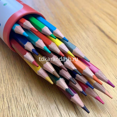 Карандаши 24 цвета шестигранные дерево, в тубусе-подставке 9801-24 от магазина "Карандаш"
