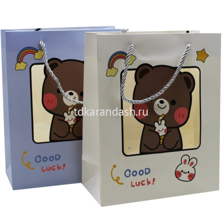 Пакет подарочный "Good luck" 25х33х12см с прозрачным окном 3 цвета 11450-24 от магазина "Карандаш"