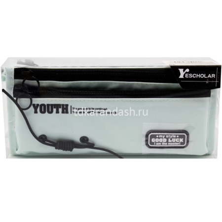 Пенал "Youth" 22х9х7см, прямоугольный, 1 отделение, 2 кармана, текстиль, раскладной, голубой от магазина "Карандаш"