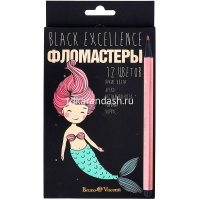 Фломастеры 12 цветов "Black excellence" трехгранные с вентилируемым колпачком, картон 4 вида 32-0055 от магазина "Карандаш"