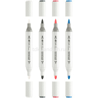 Набор маркеров акриловых двусторонних "Популярные цвета" 4 цв, пулевидный наконечник/кисть от магазина "Карандаш"