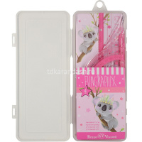 Набор 4 предмета в пенале (линейка 15см, 2 треугольника 7/10см, транспортир) пластик "FunGraphix" от магазина "Карандаш"