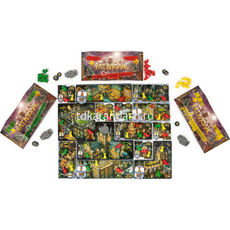 Игра настольная "Ратаполис" 29х29см (тайлы, фигурки, жетоны, карты, ширмы, планшет, блокнот) от магазина "Карандаш"