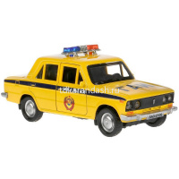 Машина "Ваз-2106. Жигули полиция" желтая, инерционная, металл 12см (свет, звук, открывающиеся двери) от магазина "Карандаш"
