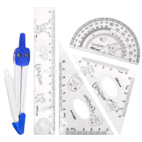 Набор 5 предметов (линейка 15см, 2 треугольника, транспортир, циркуль) пластик E9598 от магазина "Карандаш"