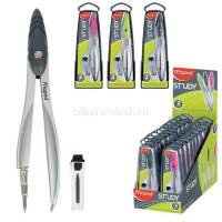 Циркуль "Study" + набор грифелей, металл/пластик, в футляре, ассорти 119450 от магазина "Карандаш"