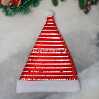 Колпак Деда Мороза 28х40см с блестящими полосками, красный Y10229-24 от магазина "Карандаш"