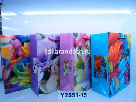 Пакет подарочный "Цветы" 28х34х9см 4 цвета Y2551-15