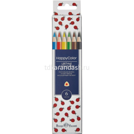 Карандаши 6 цветов "HappyColor" трехгранные дерево, картон 30-0051 от магазина "Карандаш"
