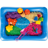 Набор "Умный песок c надувной песочницей" (песок 5цв. 400гр., 10 формочек, 2 штампика, стек, совок) от магазина "Карандаш"