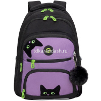 Рюкзак 30х39х20см, 728гр, 3 отделения, 4 кармана, с брелком, черный/лаванда RG-362-4/2 от магазина "Карандаш"