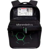 Рюкзак 26х39х19см, 700гр, 2 отделения, 3 кармана, черный/салатовый "Мяч" RB-656-3/2 от магазина "Карандаш"