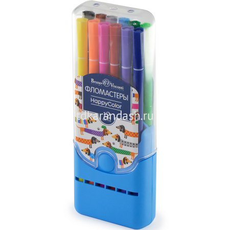 Фломастеры 12 цветов "HappyColor" круглые, в пластиковом пенале, 2 вида 32-0036 от магазина "Карандаш"