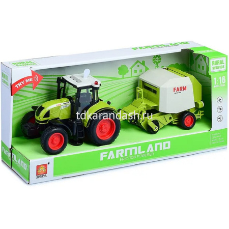 Трактор с прицепом и поддоном инерционный на батарейках, пластик 18х9,5х12см (свет, звук) WY900L от магазина "Карандаш"