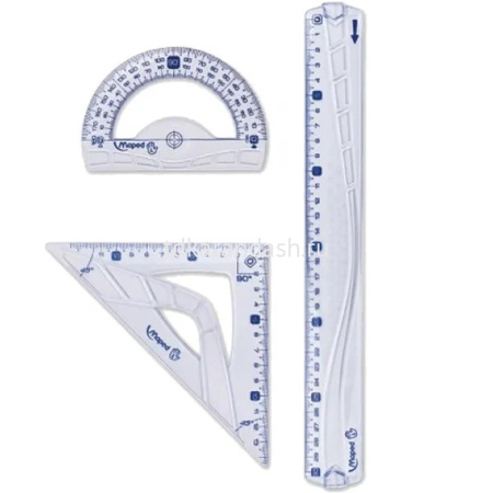 Набор 3 предмета для левшей (линейка 30см, угольники 21см, транспортир 12см) пластик 897118 от магазина "Карандаш"