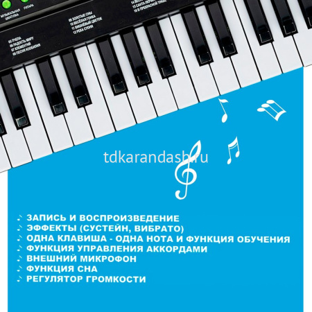 Синтезатор с микрофоном 50х19см 37 клавиш, пластик, блок питания HS999A от магазина "Карандаш"